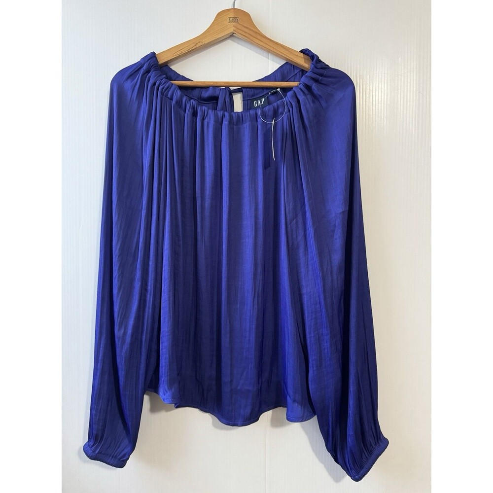 NEW Gap Long Sleeve Silky Bow Back Top Bright Cobalt Sz M Womens